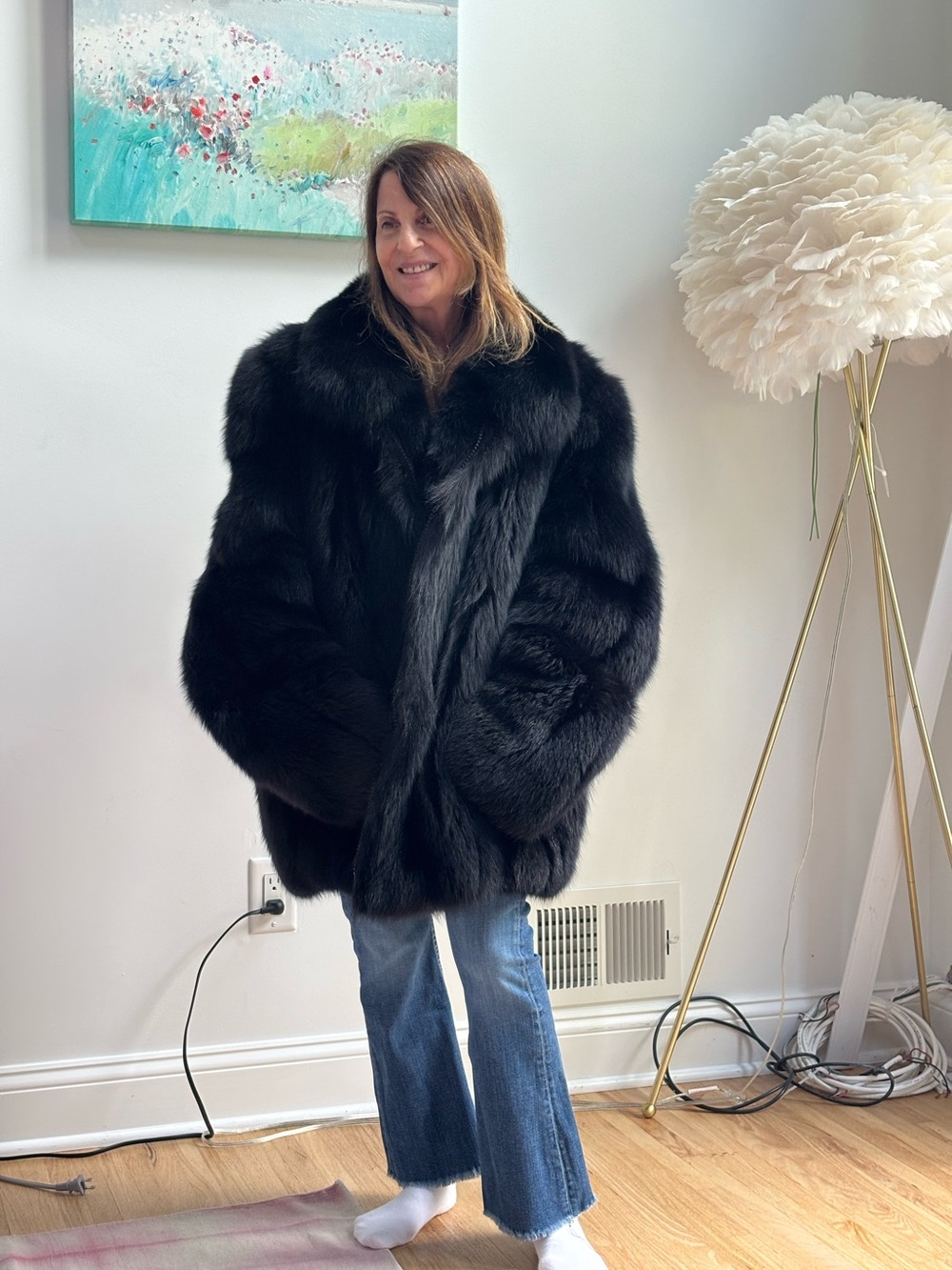 Luxurious Vintage Black Fox Coat - Plush Outerwear for Men and Women